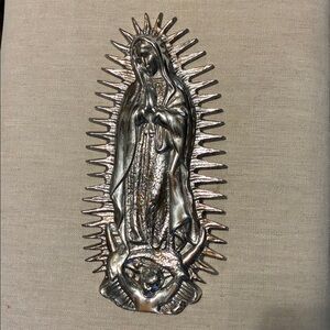 Silver Our Lady of Guadalupe wall hanging 13 inch